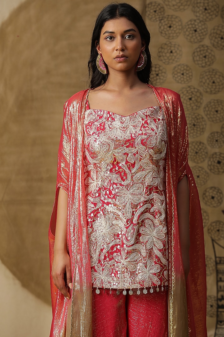 Fuchsia Pink Georgette Party Wear Sharara Set by Arpita Sulakshana at Pernia's Pop Up Shop