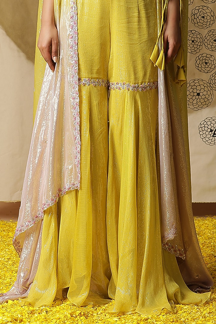 Yellow Georgette Ombre Cape Set by Arpita Sulakshana at Pernia's Pop Up Shop