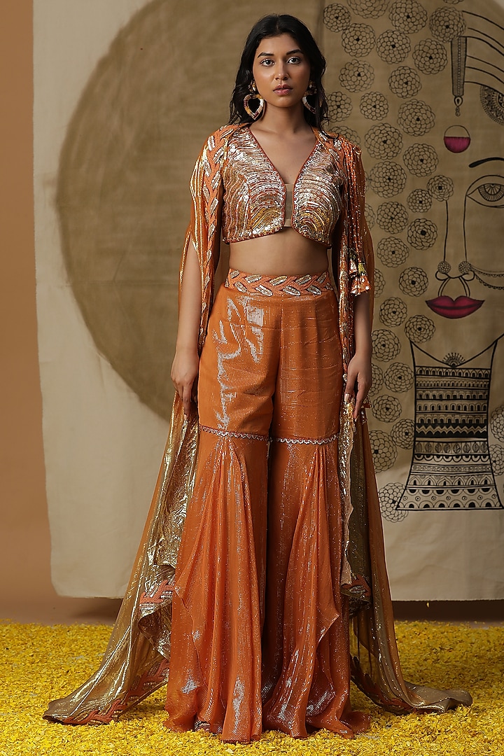 Orange Cotton Ombre Cape Set by Arpita Sulakshana at Pernia's Pop Up Shop