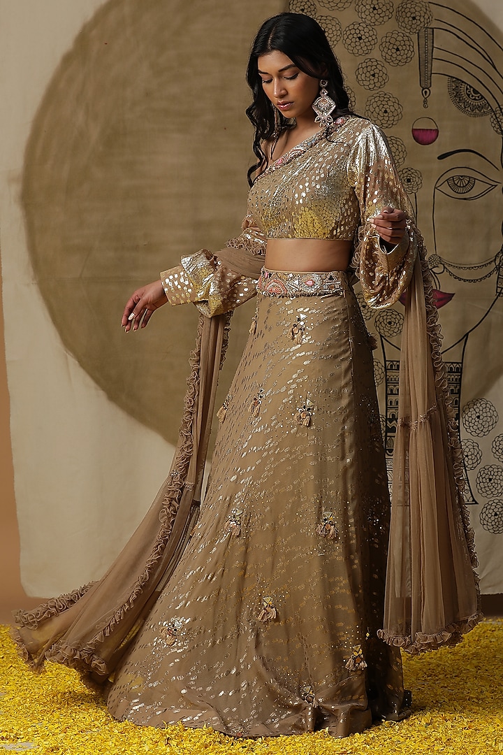 Golden Cotton Lehenga Set by Arpita Sulakshana