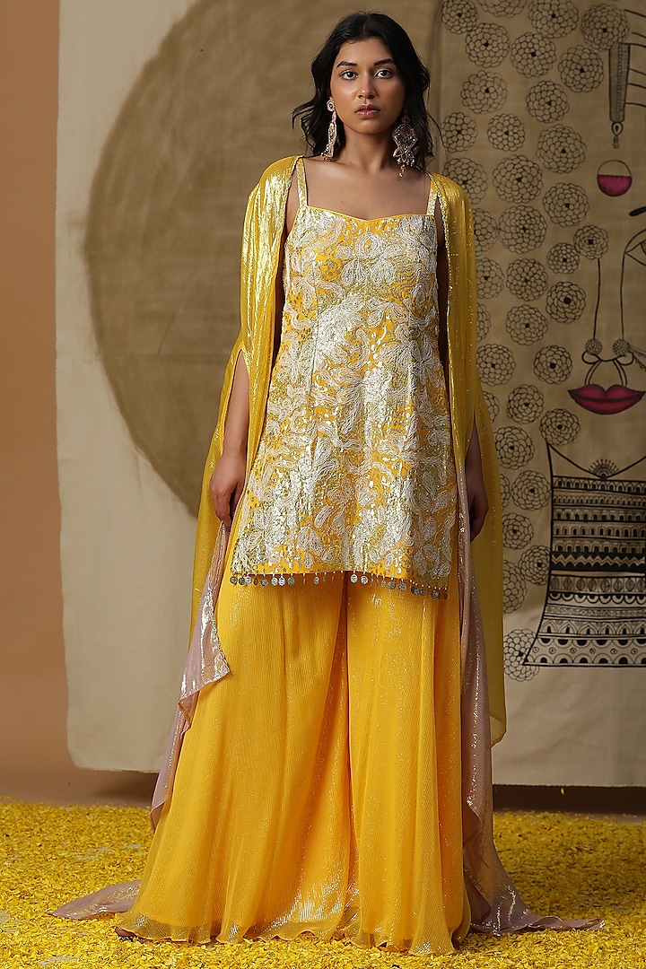 Yellow Silk Sharara Set by Arpita Sulakshana