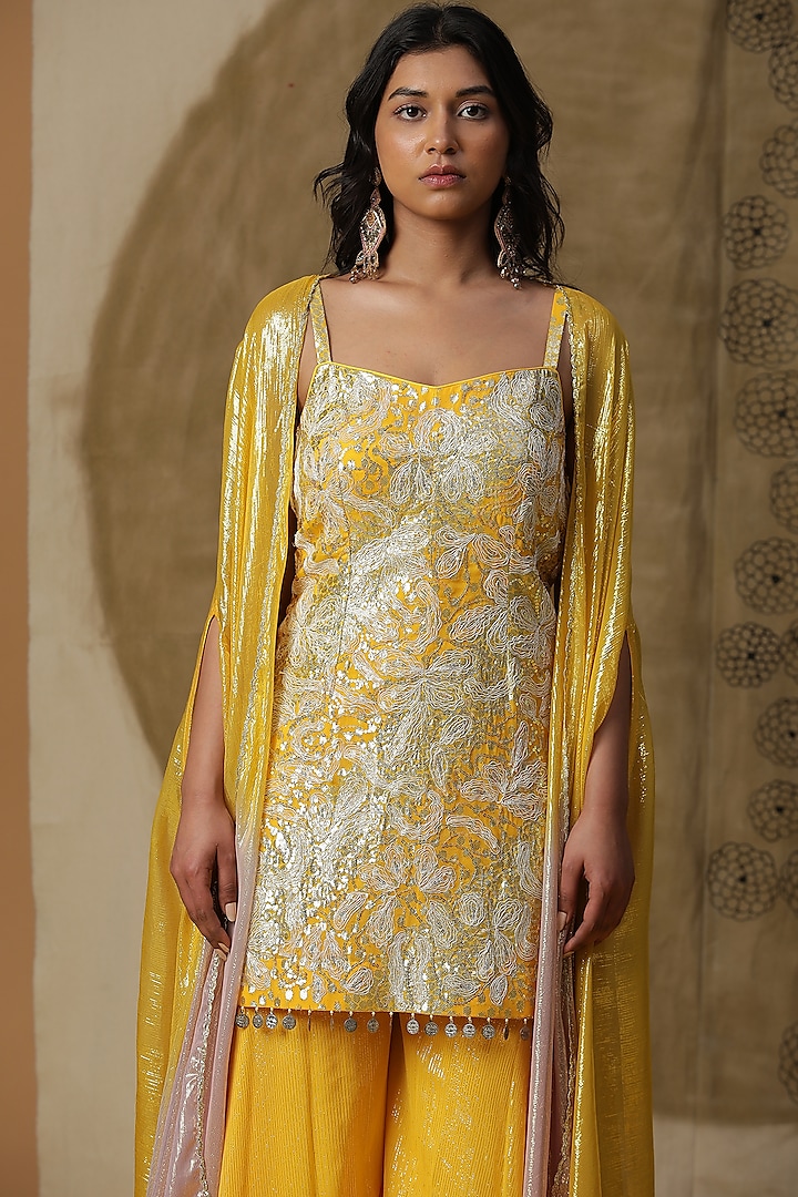Yellow Silk Party Wear Sharara Set by Arpita Sulakshana at Pernia's Pop Up Shop