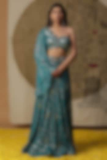 Teal Blue Cotton Wedding Lehenga Set by Arpita Sulakshana at Pernia's Pop Up Shop