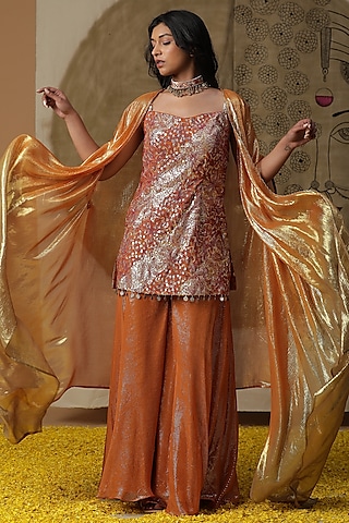Orange Georgette Sharara Set by Arpita Sulakshana