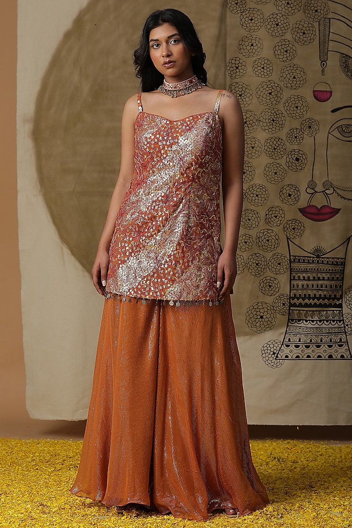 Orange Georgette Party Wear Sharara Set by Arpita Sulakshana at Pernia's Pop Up Shop