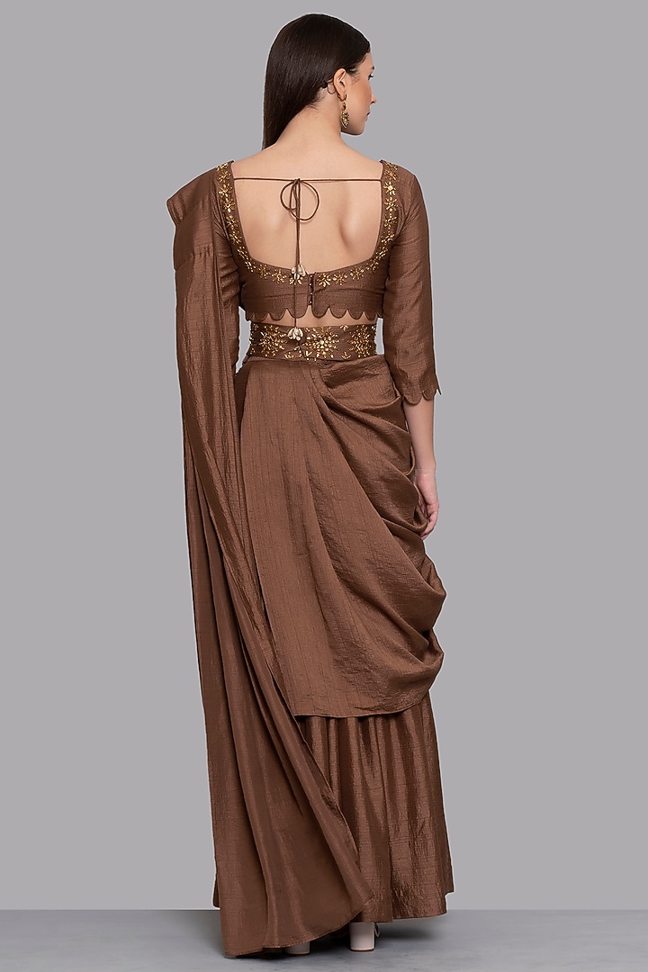 Brown Raw Silk Gharara Set by Arpita Sulakshana at Pernia's Pop Up Shop