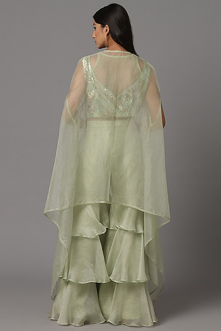 Sea Green Organza Cape Set by Arpita Sulakshana at Pernia's Pop Up Shop
