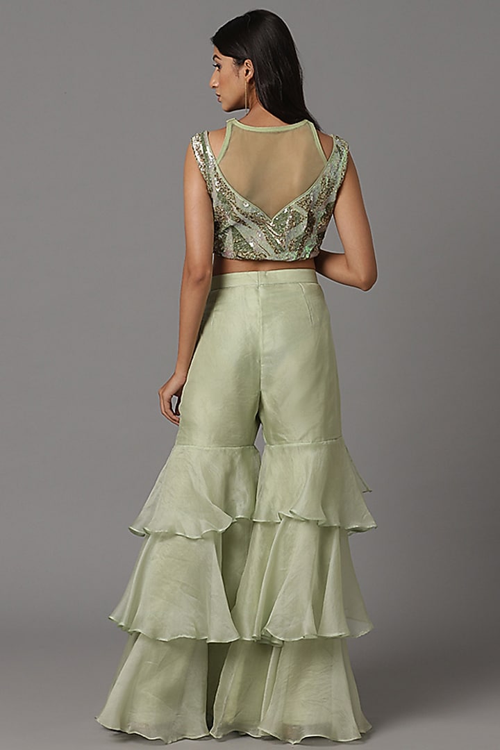 Sea Green Organza Cape Set by Arpita Sulakshana at Pernia's Pop Up Shop