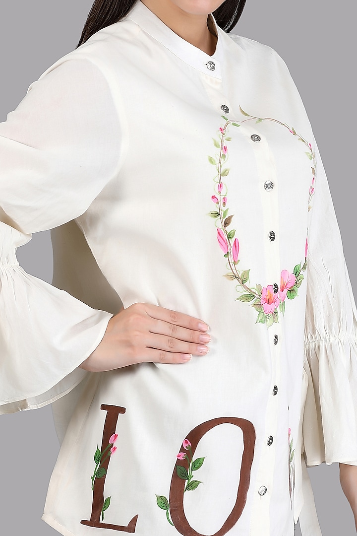 White Cotton Handpainted Shirt by Arpita Sulakshana at Pernia's Pop Up Shop