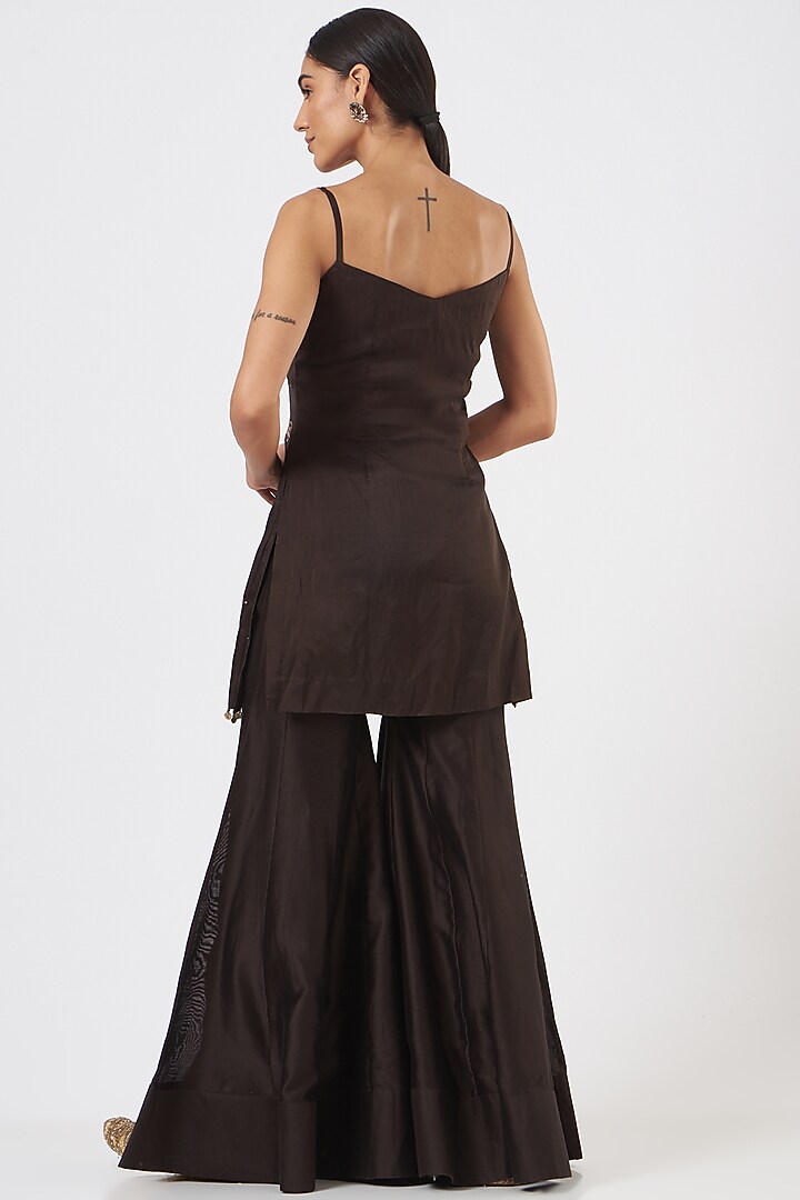 Chocolate Brown Chanderi Silk Gharara Set by Arpita Sulakshana at Pernia's Pop Up Shop