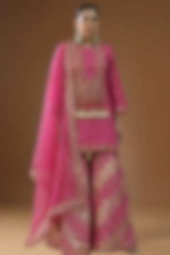 Hot Pink Lurex Georgette Embellished Party Wear Sharara Set by Arpita Sulakshana at Pernia's Pop Up Shop