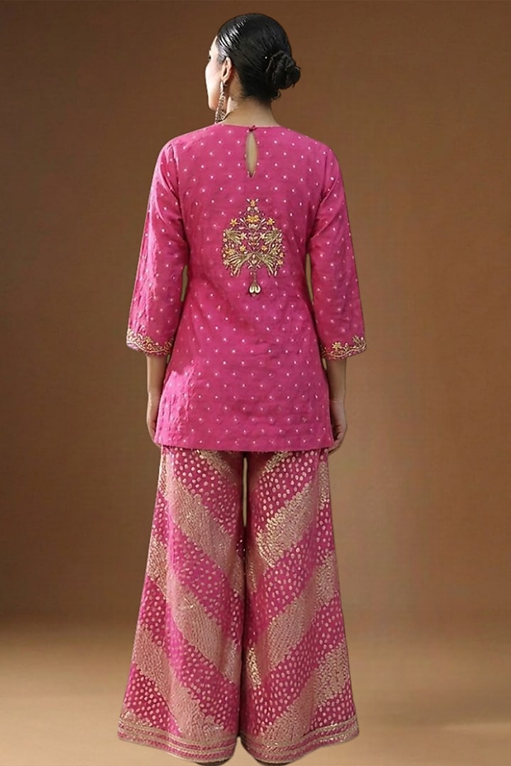 Hot Pink Lurex Georgette Embellished Party Wear Sharara Set by Arpita Sulakshana at Pernia's Pop Up Shop