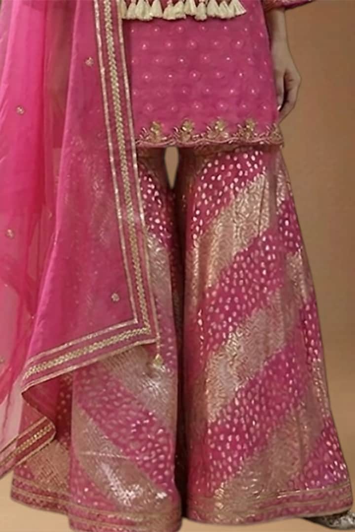 Hot Pink Lurex Georgette Embellished Party Wear Sharara Set by Arpita Sulakshana at Pernia's Pop Up Shop