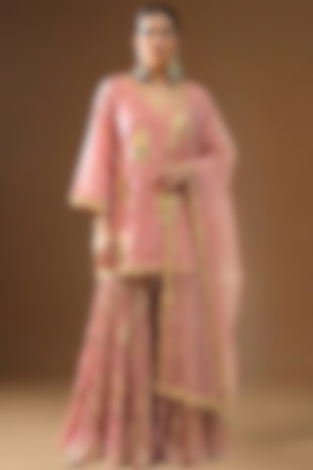 Blush Pink Lurex Georgette Embellished Wedding Sharara Set by Arpita Sulakshana at Pernia's Pop Up Shop