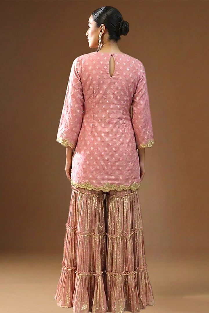 Blush Pink Lurex Georgette Embellished Wedding Sharara Set by Arpita Sulakshana at Pernia's Pop Up Shop