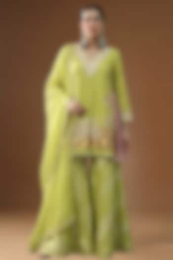 Lime Lurex Georgette Embellished Wedding Sharara Set by Arpita Sulakshana at Pernia's Pop Up Shop