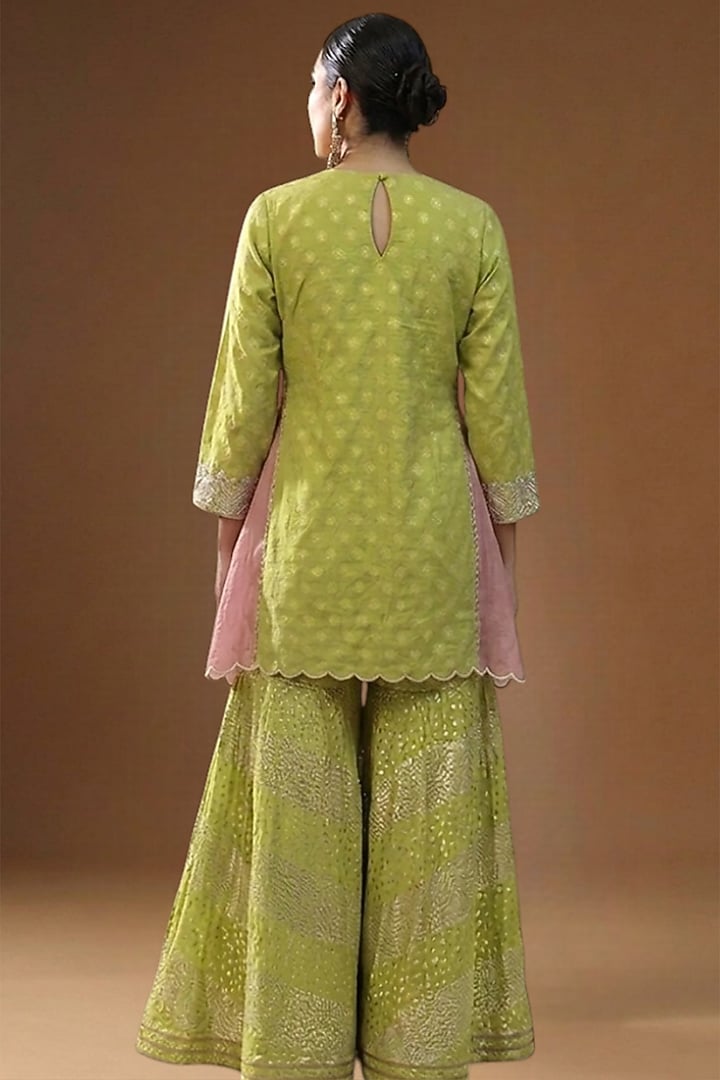 Lime Lurex Georgette Embellished Wedding Sharara Set by Arpita Sulakshana at Pernia's Pop Up Shop
