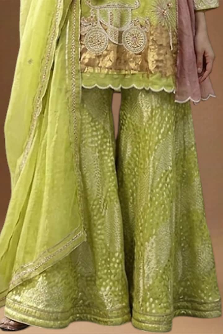 Lime Lurex Georgette Embellished Wedding Sharara Set by Arpita Sulakshana at Pernia's Pop Up Shop