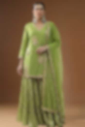 Neon Green Lurex Georgette Embellished Wedding Sharara Set by Arpita Sulakshana at Pernia's Pop Up Shop