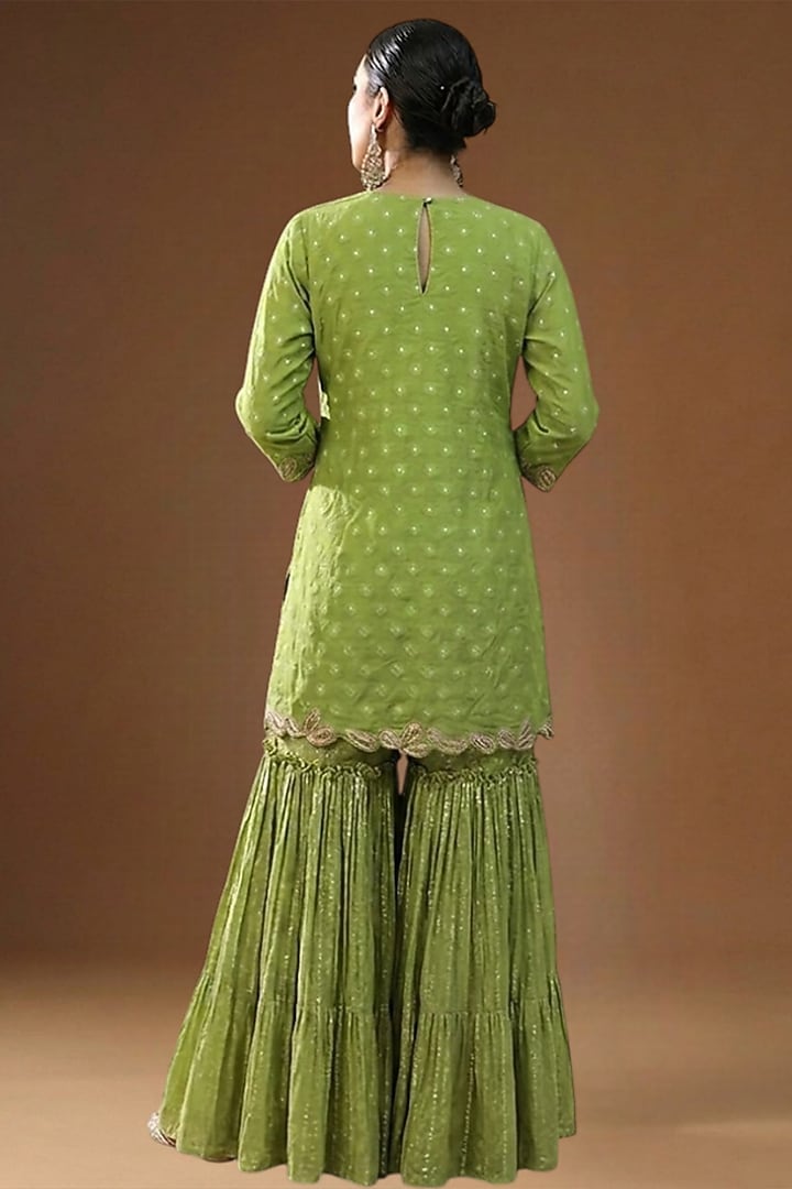 Neon Green Lurex Georgette Embellished Wedding Sharara Set by Arpita Sulakshana at Pernia's Pop Up Shop