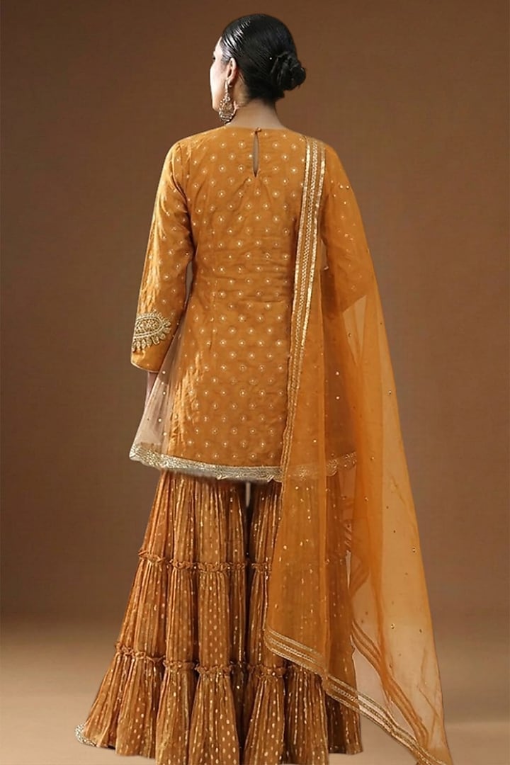Burnt Orange Lurex Georgette Embellished Wedding Sharara Set by Arpita Sulakshana at Pernia's Pop Up Shop