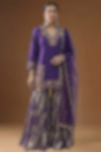 Purple Lurex Georgette Embellished Wedding Sharara Set by Arpita Sulakshana at Pernia's Pop Up Shop