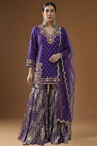 Purple Lurex Georgette Embellished Sharara Set by Arpita Sulakshana