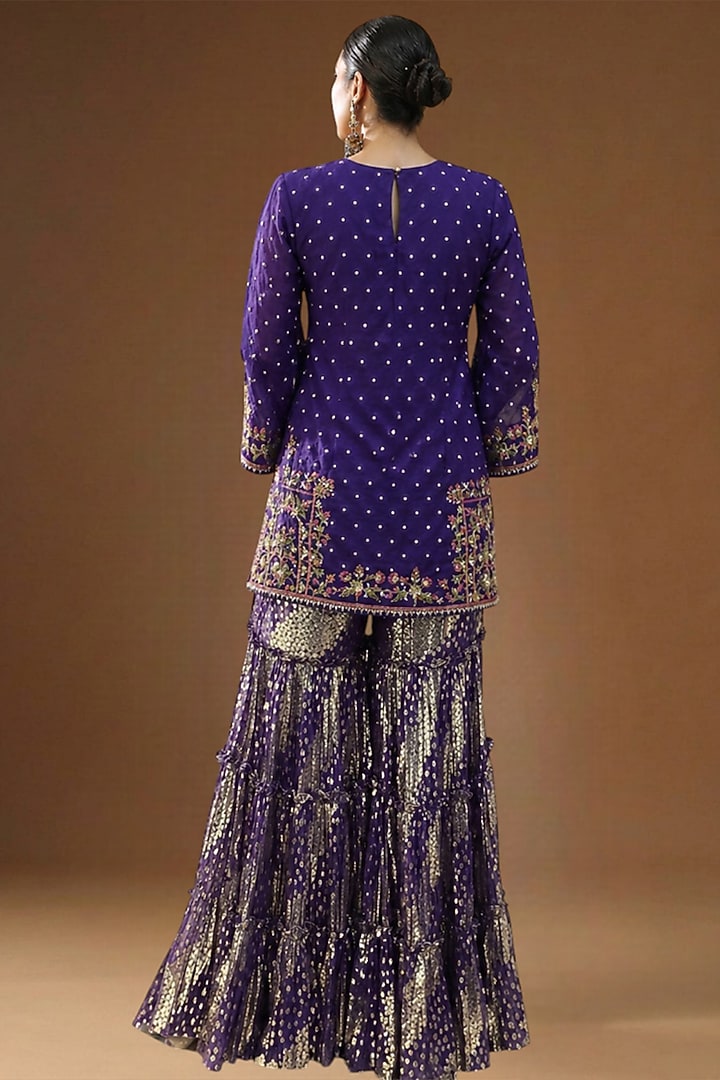 Purple Lurex Georgette Embellished Wedding Sharara Set by Arpita Sulakshana at Pernia's Pop Up Shop
