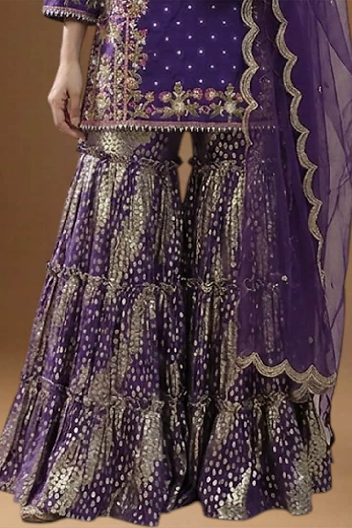 Purple Lurex Georgette Embellished Wedding Sharara Set by Arpita Sulakshana at Pernia's Pop Up Shop