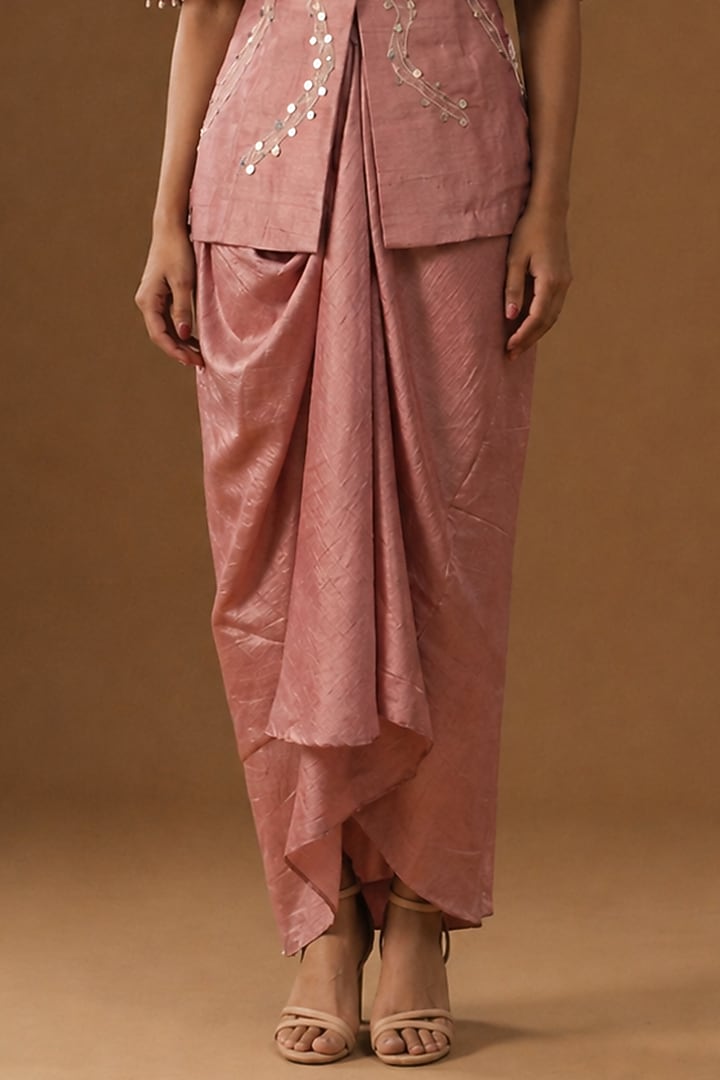 Blush Pink Summer Silk Draped Skirt Set by Arpita Sulakshana at Pernia's Pop Up Shop