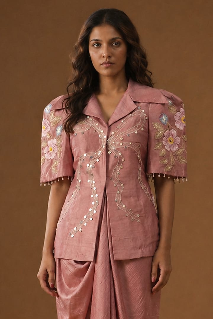 Blush Pink Summer Silk Draped Skirt Set by Arpita Sulakshana at Pernia's Pop Up Shop
