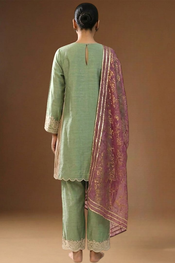 Pista Green Summer Silk Embellished Choga Kurta Set by Arpita Sulakshana at Pernia's Pop Up Shop