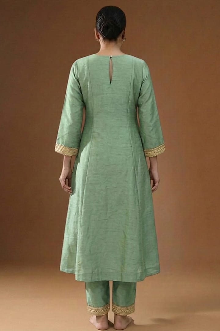 Pista Green Summer Silk Embellished A-line Kurta Set by Arpita Sulakshana at Pernia's Pop Up Shop