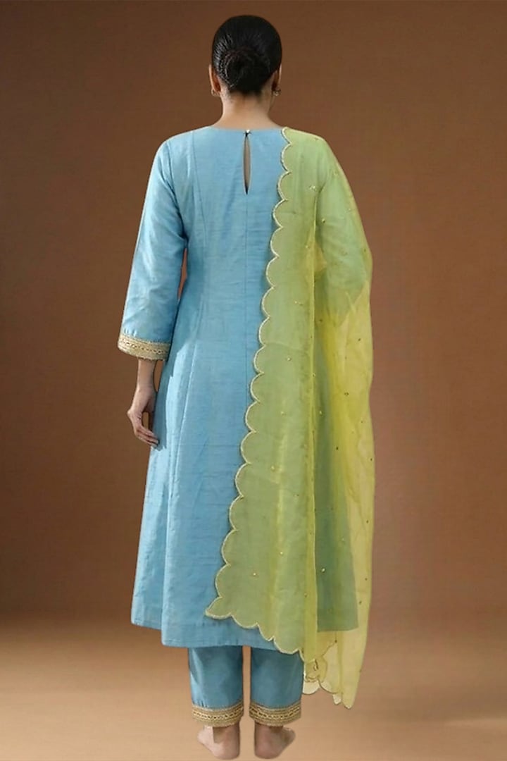 Phirozi Summer Silk Embellished A-line Kurta Set by Arpita Sulakshana at Pernia's Pop Up Shop