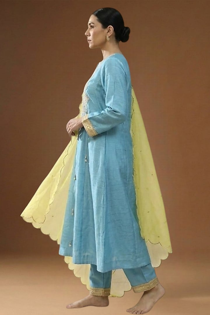 Phirozi Summer Silk Embellished A-line Kurta Set by Arpita Sulakshana at Pernia's Pop Up Shop