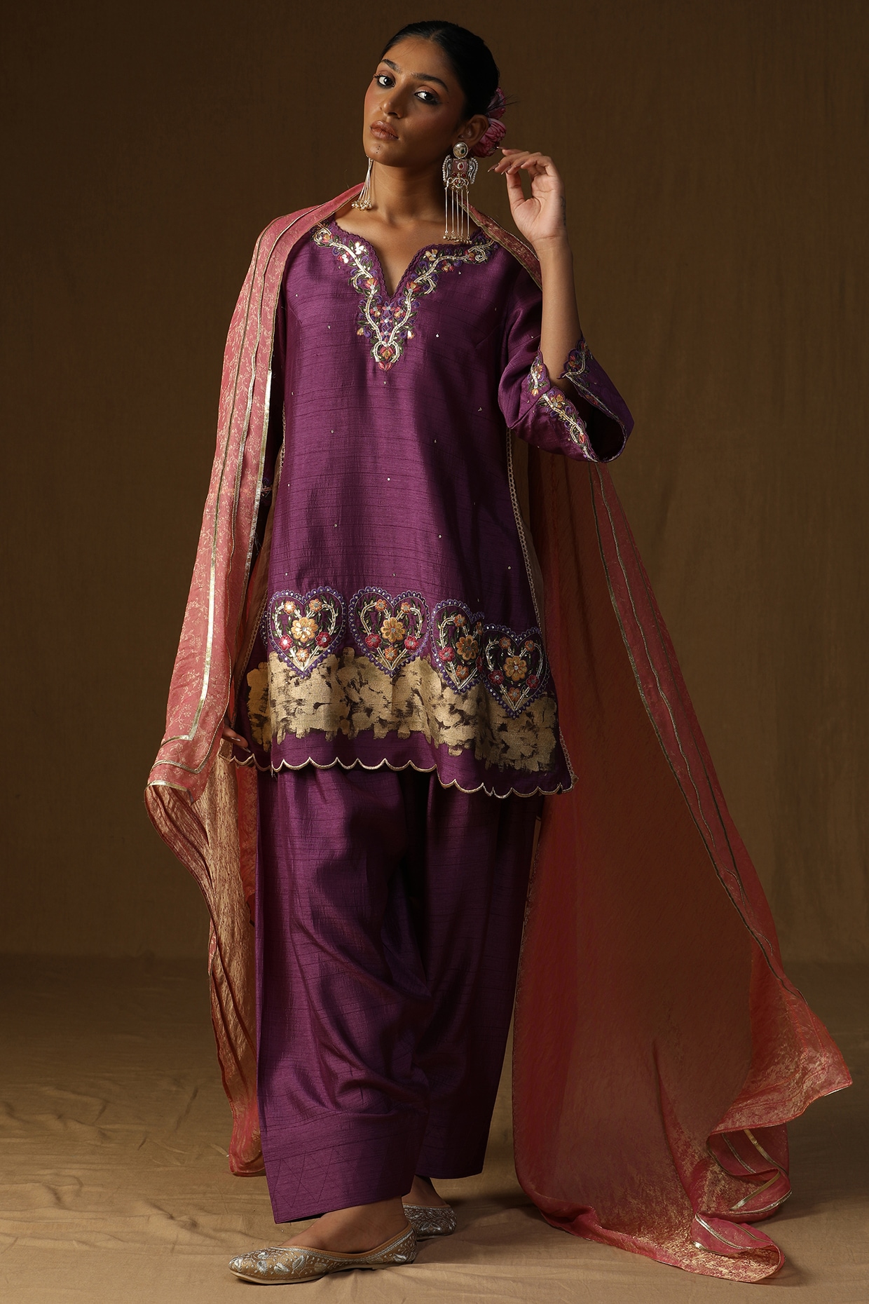 Arpita Sulakshana Purple Summer Silk Embroidered A-Line Kurta Set