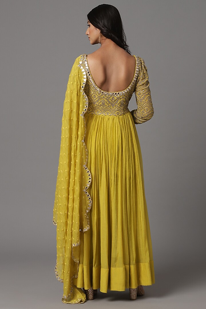 Yellow Embroidered Wedding Anarkali Set by Arpita Sulakshana at Pernia's Pop Up Shop