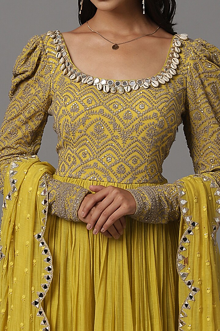 Yellow Embroidered Wedding Anarkali Set by Arpita Sulakshana at Pernia's Pop Up Shop