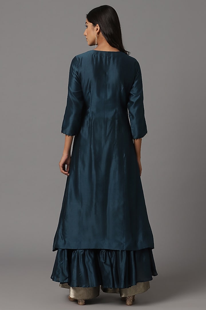 Teal Blue Chanderi Silk Party Wear Sharara Set by Arpita Sulakshana at Pernia's Pop Up Shop