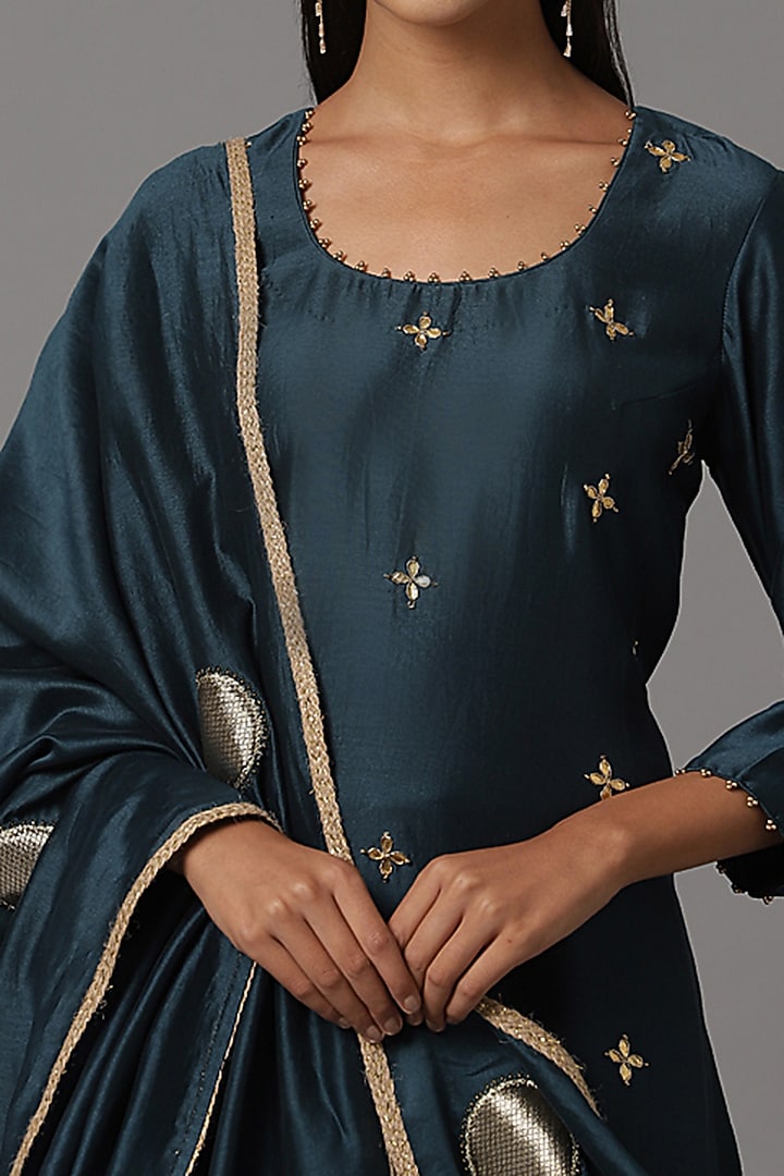Teal Blue Chanderi Silk Party Wear Sharara Set by Arpita Sulakshana at Pernia's Pop Up Shop