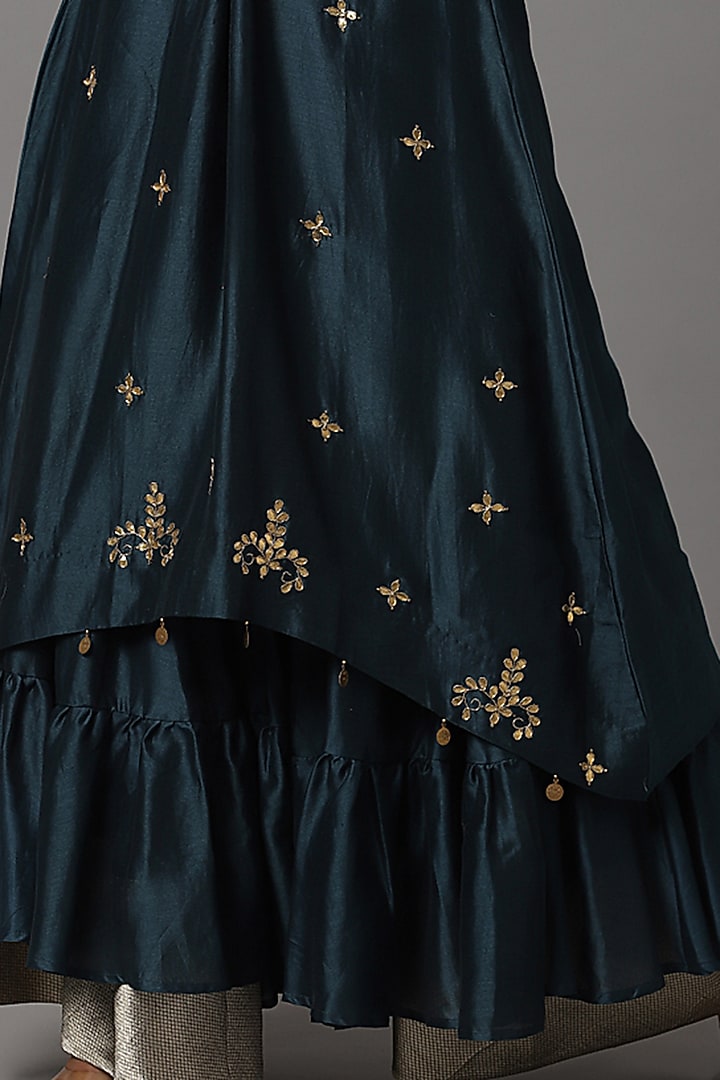 Teal Blue Chanderi Silk Party Wear Sharara Set by Arpita Sulakshana at Pernia's Pop Up Shop