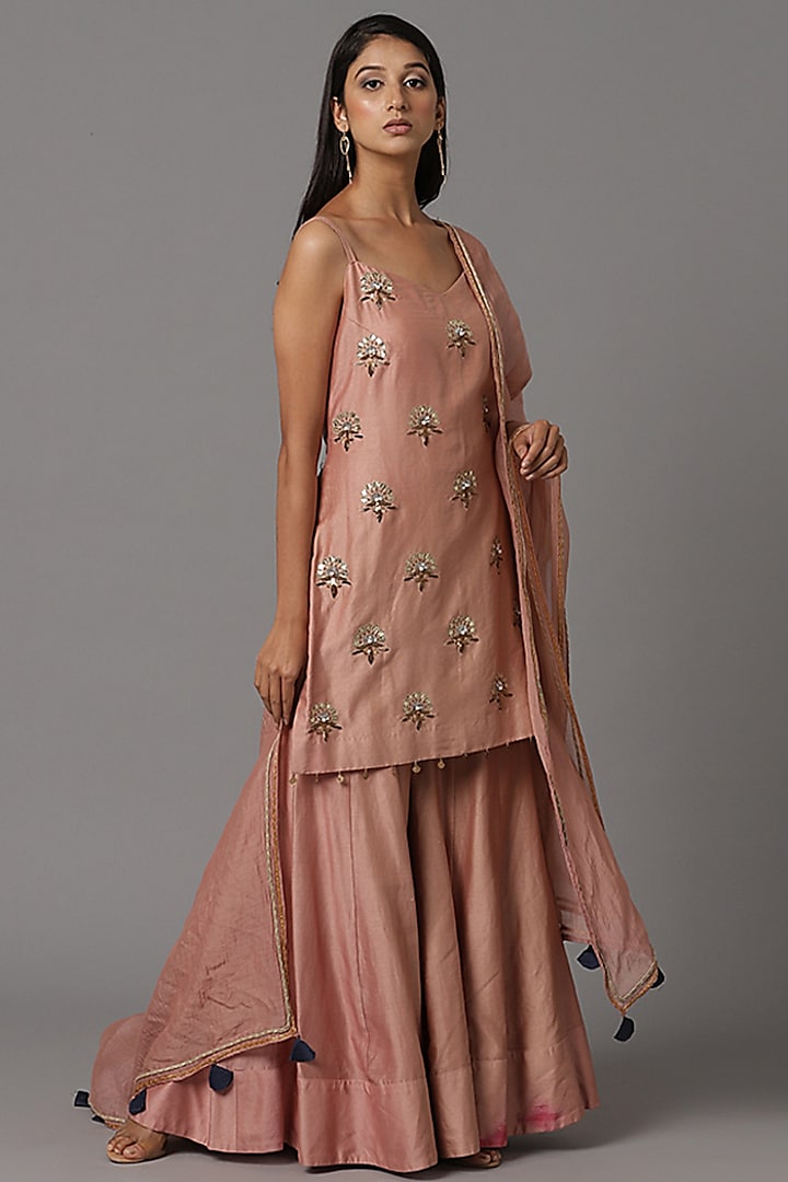 Dusty Pink Chanderi Silk Gharara Set by Arpita Sulakshana