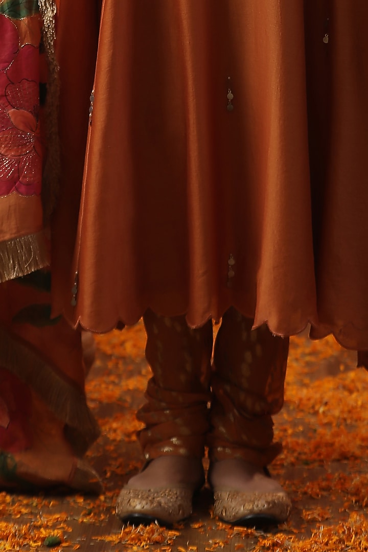 Burnt Orange Chanderi Dori Work Kurta Set by Arpita Sulakshana at Pernia's Pop Up Shop