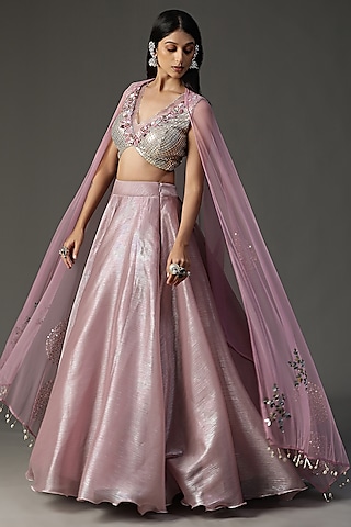 Lilac Organza Lehenga Set by Arpita Sulakshana