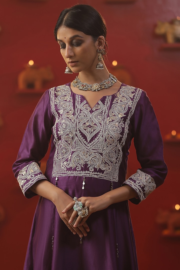 Purple Chanderi Kurta Set by Arpita Sulakshana at Pernia's Pop Up Shop