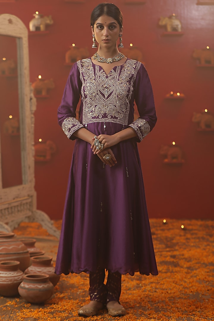 Purple Chanderi Kurta Set by Arpita Sulakshana at Pernia's Pop Up Shop
