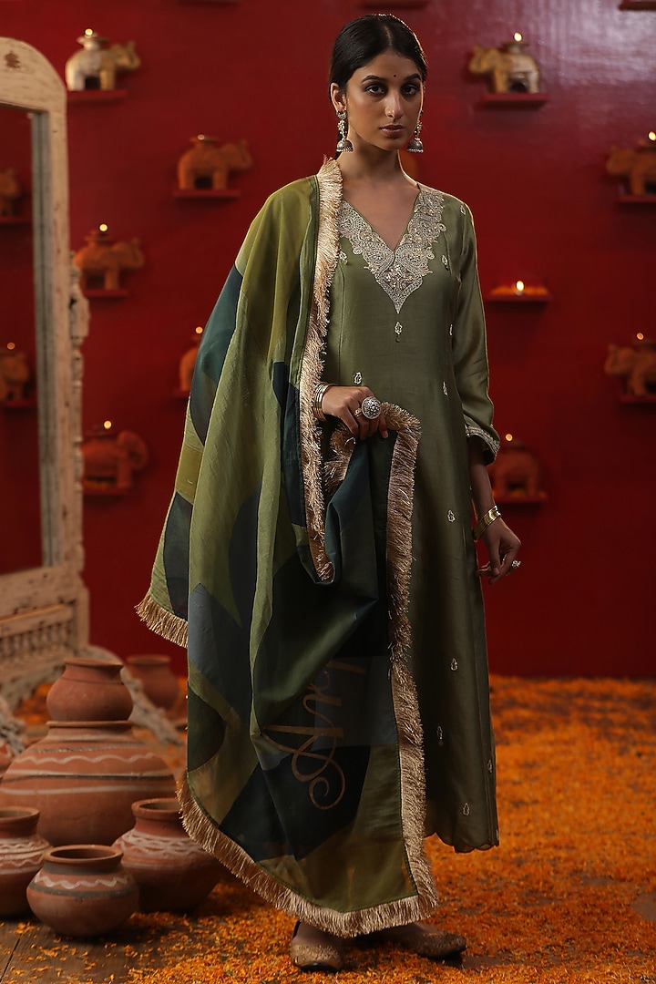 Pista Green Chanderi Silk Kurta Set by Arpita Sulakshana at Pernia's Pop Up Shop