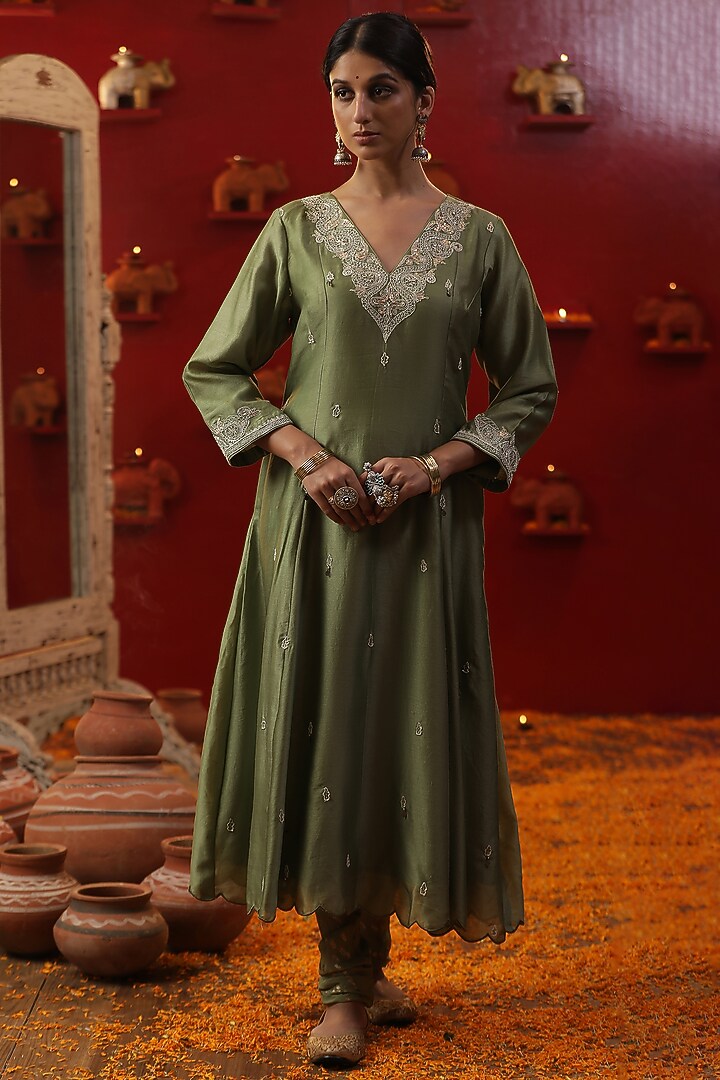 Pista Green Chanderi Silk Kurta Set by Arpita Sulakshana at Pernia's Pop Up Shop