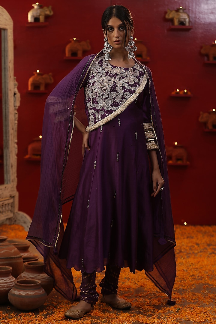 Purple Chanderi Kurta Set by Arpita Sulakshana at Pernia's Pop Up Shop