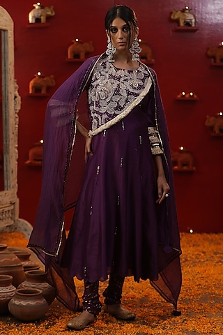 Purple Chanderi Kurta Set by Arpita Sulakshana